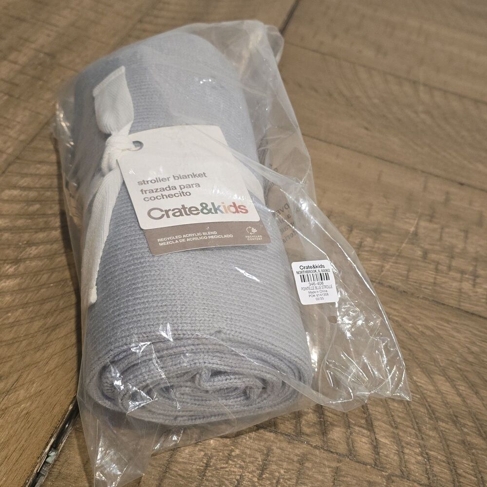 Crate & Kids Pointelle Knit Mist Blue Baby Stroller Blanket